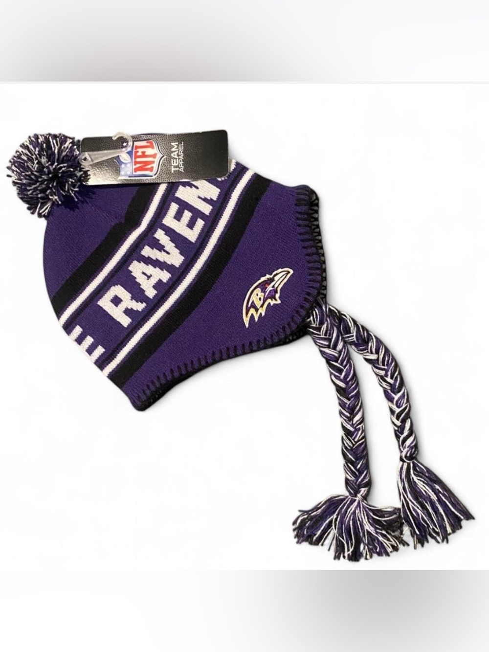NEW Kids NFL Baltimore Ravens Knit Pom Pom Winter Hat Fleece Lined